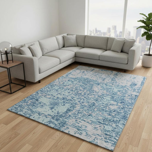 HomeRoots 10' X 14' Teal and Silver Abstract Area Rug - Stylish, Washable, UV-Protected for Modern Homes 675270