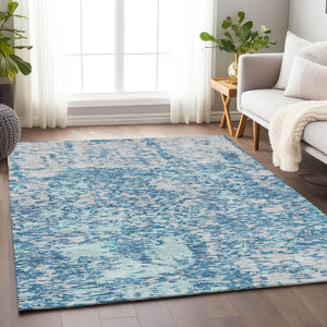 HomeRoots 10' X 14' Teal and Silver Abstract Area Rug - Stylish, Washable, UV-Protected for Modern Homes 675270