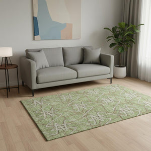 HomeRoots 5' X 8' Artichoke Green Geometric Area Rug – Washable, UV Protected, Stain Resistant & Durable Design 675272