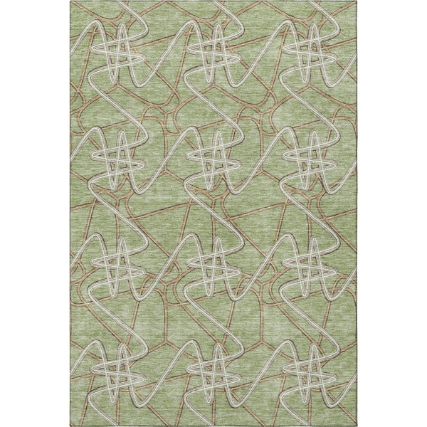 HomeRoots 5' X 8' Artichoke Green Geometric Area Rug – Washable, UV Protected, Stain Resistant & Durable Design 675272
