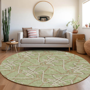 HomeRoots 8' Artichoke Green Geometric Washable Round Rug – Stylish, Durable & UV-Resistant for Any Room! 675273
