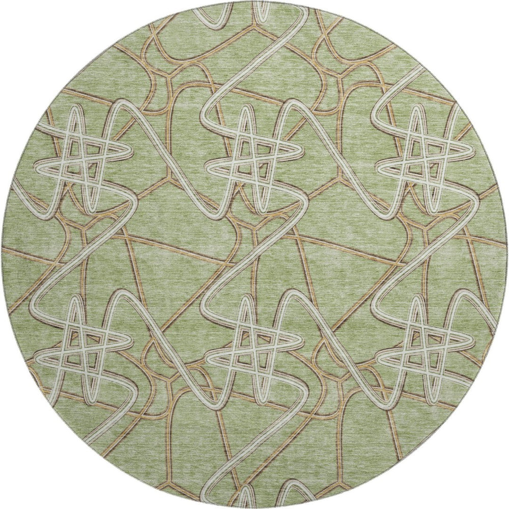 HomeRoots 8' Artichoke Green Geometric Washable Round Rug – Stylish, Durable & UV-Resistant for Any Room! 675273