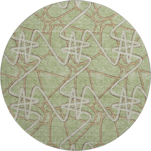 HomeRoots 8' Artichoke Green Geometric Washable Round Rug – Stylish, Durable & UV-Resistant for Any Room! 675273