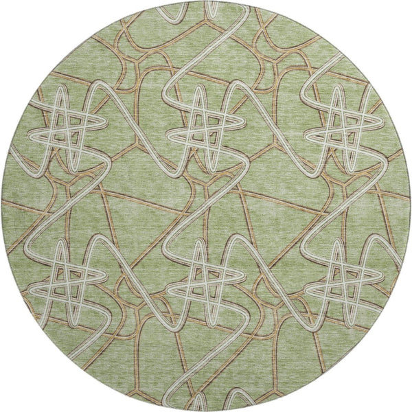 HomeRoots 8' Artichoke Green Geometric Washable Round Rug – Stylish, Durable & UV-Resistant for Any Room! 675273