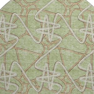 HomeRoots 8' Artichoke Green Geometric Washable Round Rug – Stylish, Durable & UV-Resistant for Any Room! 675273