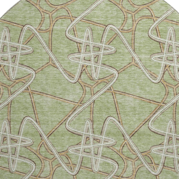 HomeRoots 8' Artichoke Green Geometric Washable Round Rug – Stylish, Durable & UV-Resistant for Any Room! 675273