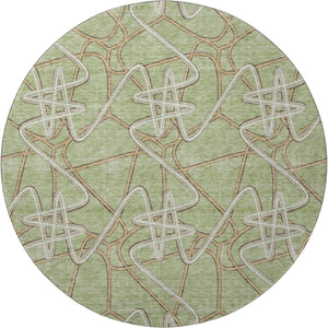 HomeRoots 8' Artichoke Green Geometric Washable Round Rug – Stylish, Durable & UV-Resistant for Any Room! 675273