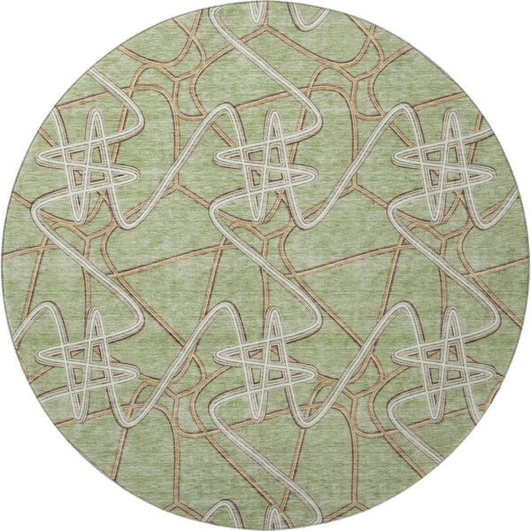 HomeRoots 8' Artichoke Green Geometric Washable Round Rug – Stylish, Durable & UV-Resistant for Any Room! 675273