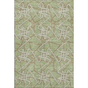 HomeRoots 8' X 10' Artichoke Green Ivory Beige Geometric Area Rug – Washable, UV Protected, Stain-Resistant! 675274