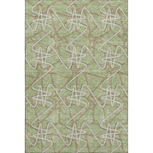 HomeRoots 8' X 10' Artichoke Green Ivory Beige Geometric Area Rug – Washable, UV Protected, Stain-Resistant! 675274