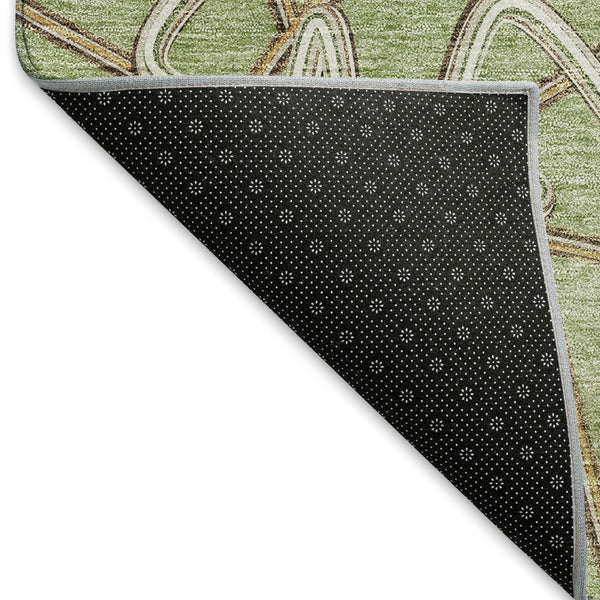 HomeRoots 8' X 10' Artichoke Green Ivory Beige Geometric Area Rug – Washable, UV Protected, Stain-Resistant! 675274