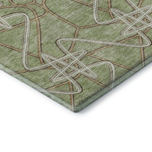 HomeRoots 8' X 10' Artichoke Green Ivory Beige Geometric Area Rug – Washable, UV Protected, Stain-Resistant! 675274