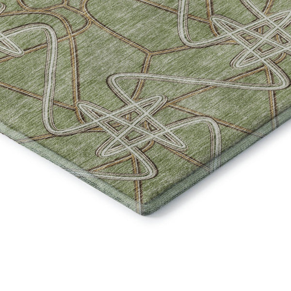 HomeRoots 8' X 10' Artichoke Green Ivory Beige Geometric Area Rug – Washable, UV Protected, Stain-Resistant! 675274