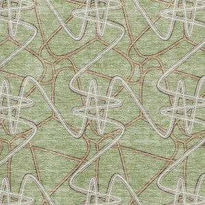 HomeRoots 8' X 10' Artichoke Green Ivory Beige Geometric Area Rug – Washable, UV Protected, Stain-Resistant! 675274
