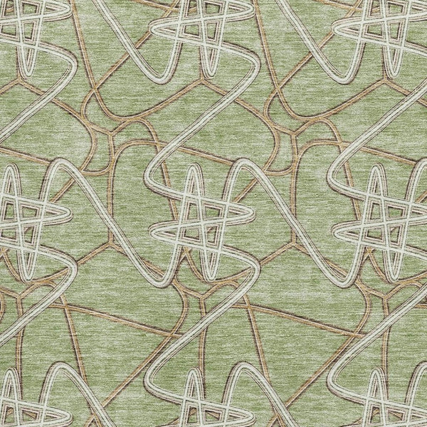 HomeRoots 8' X 10' Artichoke Green Ivory Beige Geometric Area Rug – Washable, UV Protected, Stain-Resistant! 675274
