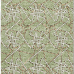 HomeRoots 8' X 10' Artichoke Green Ivory Beige Geometric Area Rug – Washable, UV Protected, Stain-Resistant! 675274