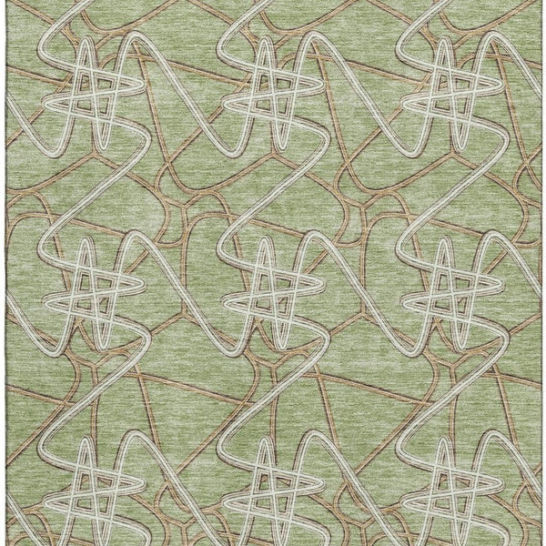 HomeRoots 8' X 10' Artichoke Green Ivory Beige Geometric Area Rug – Washable, UV Protected, Stain-Resistant! 675274