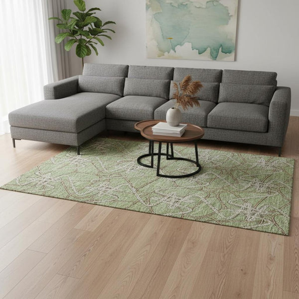 HomeRoots 9' X 12' Artichoke Green Geometric Area Rug - Washable, UV Protected, Perfect for Busy Homes! 675275
