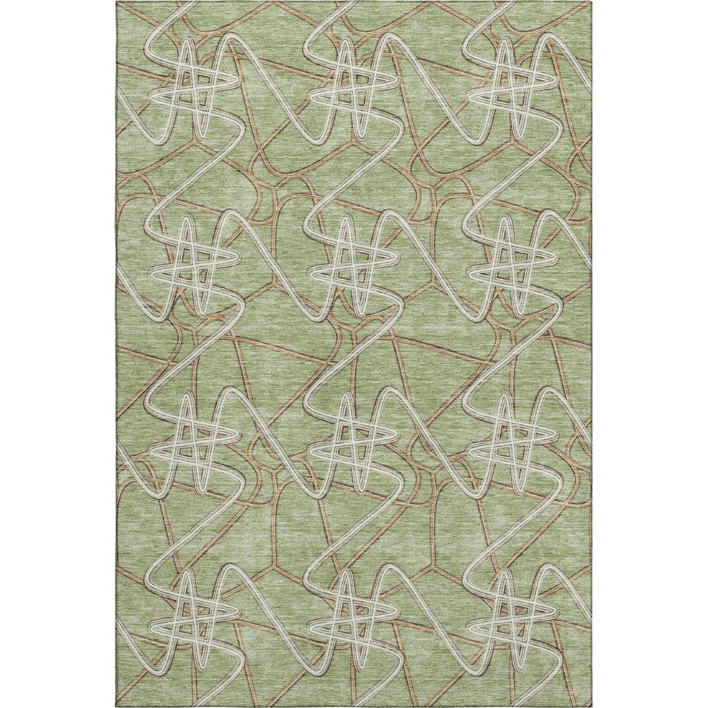 HomeRoots 9' X 12' Artichoke Green Geometric Area Rug - Washable, UV Protected, Perfect for Busy Homes! 675275