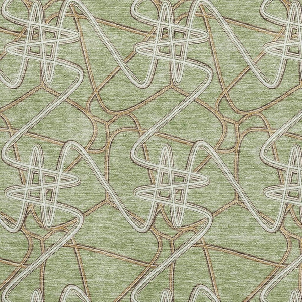 HomeRoots 9' X 12' Artichoke Green Geometric Area Rug - Washable, UV Protected, Perfect for Busy Homes! 675275