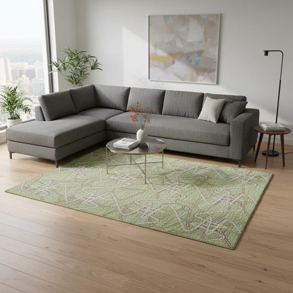 HomeRoots 10' X 14' Artichoke Green Geometric Area Rug - Washable, UV Protected & Stain Resistant Design 675276