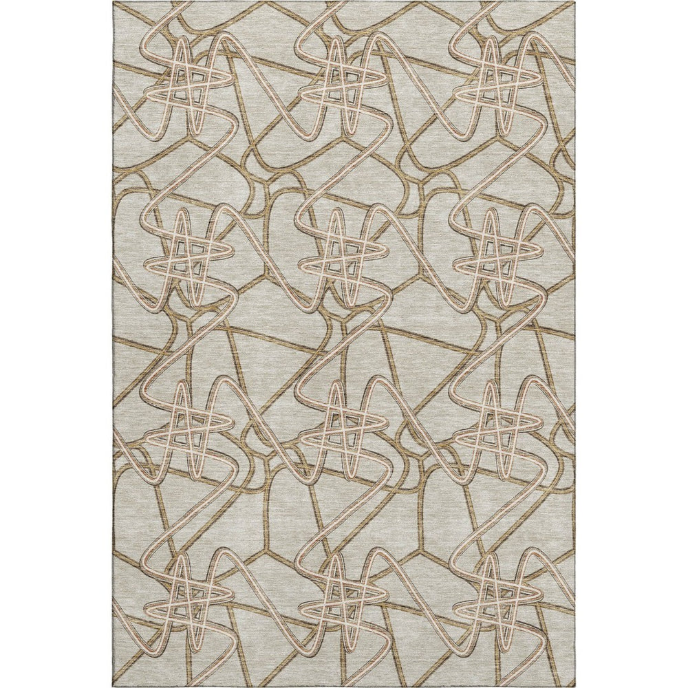 HomeRoots 5' X 8' Washable Beige Ivory Brown Geometric Area Rug with UV Protection for Modern Living Spaces 675278