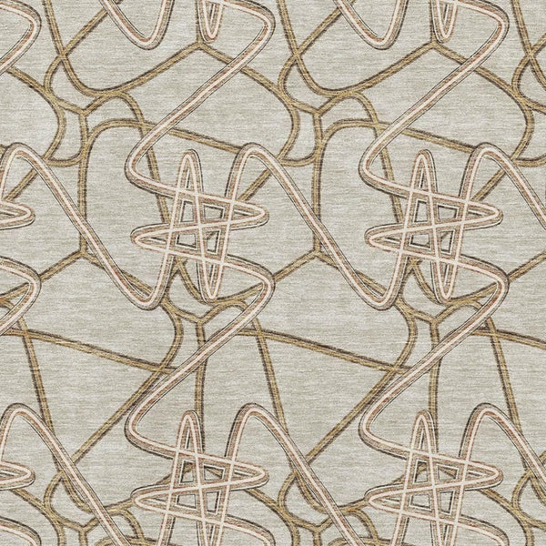 HomeRoots 5' X 8' Washable Beige Ivory Brown Geometric Area Rug with UV Protection for Modern Living Spaces 675278