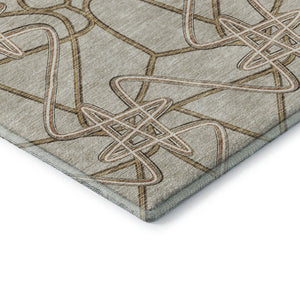 HomeRoots 8' Stylish Beige, Ivory & Brown Geometric Washable Round Rug | UV Protected for Family Spaces 675279