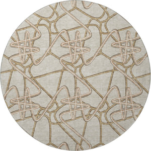 HomeRoots 8' Stylish Beige, Ivory & Brown Geometric Washable Round Rug | UV Protected for Family Spaces 675279