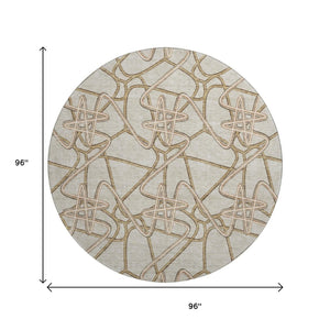 HomeRoots 8' Stylish Beige, Ivory & Brown Geometric Washable Round Rug | UV Protected for Family Spaces 675279