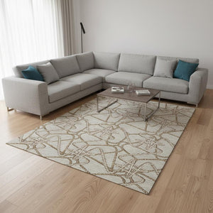 HomeRoots 8' X 10' Beige Ivory Brown Geometric Washable Area Rug – Durable, Stain-Resistant, UV-Protected Design 675280