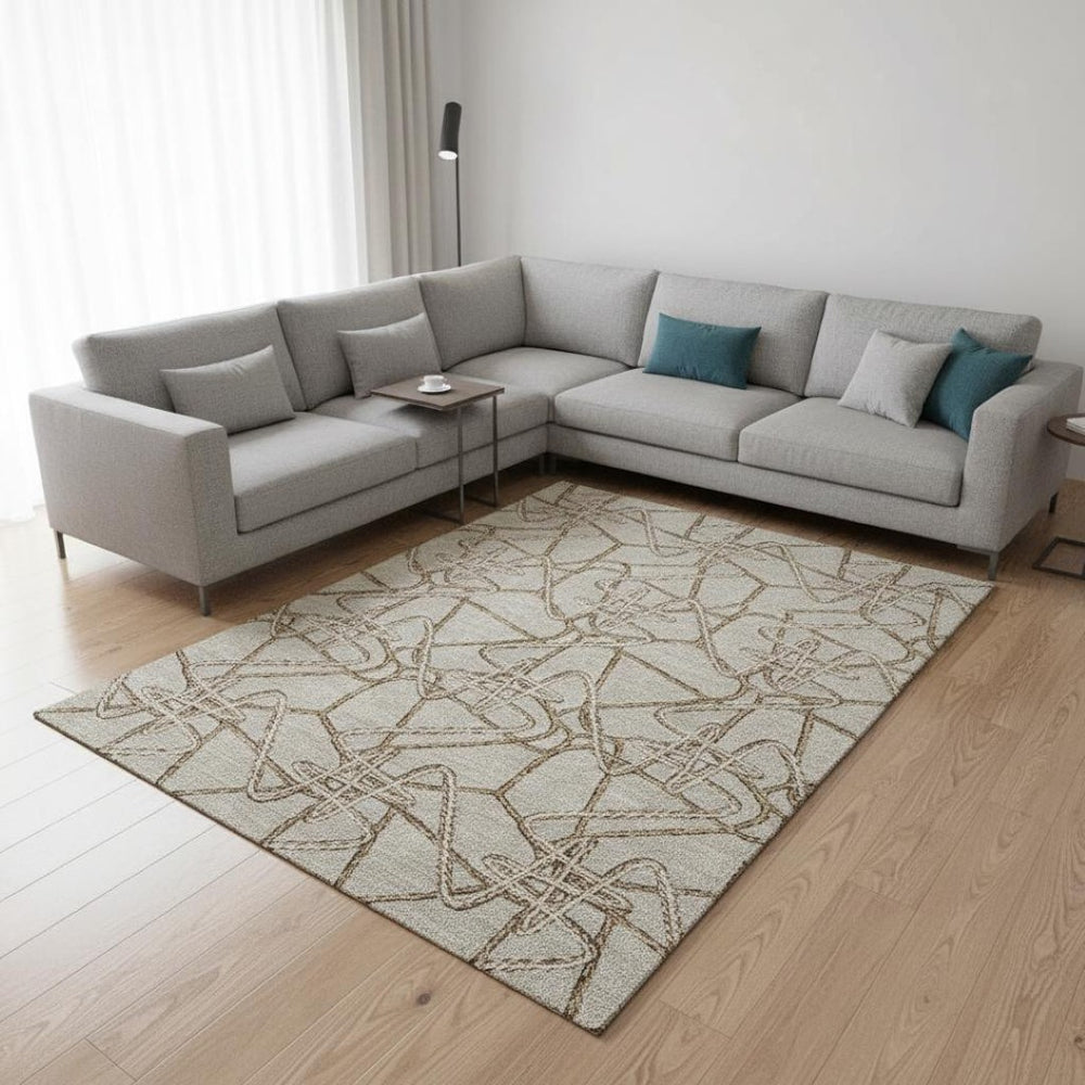 HomeRoots 9' X 12' Beige Ivory Brown Geometric Area Rug - Durable, Washable, UV Protected, Pet & Kid Friendly 675281