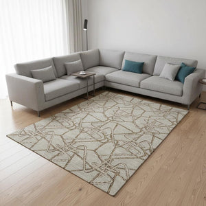 HomeRoots 9' X 12' Beige Ivory Brown Geometric Area Rug - Durable, Washable, UV Protected, Pet & Kid Friendly 675281