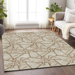 HomeRoots 9' X 12' Beige Ivory Brown Geometric Area Rug - Durable, Washable, UV Protected, Pet & Kid Friendly 675281