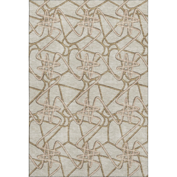HomeRoots 9' X 12' Beige Ivory Brown Geometric Area Rug - Durable, Washable, UV Protected, Pet & Kid Friendly 675281