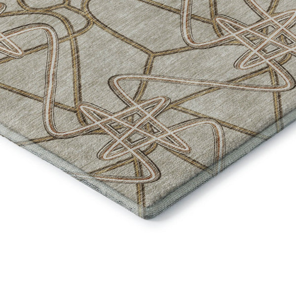 HomeRoots 9' X 12' Beige Ivory Brown Geometric Area Rug - Durable, Washable, UV Protected, Pet & Kid Friendly 675281