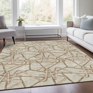 HomeRoots 9' X 12' Beige Ivory Brown Geometric Area Rug - Durable, Washable, UV Protected, Pet & Kid Friendly 675281