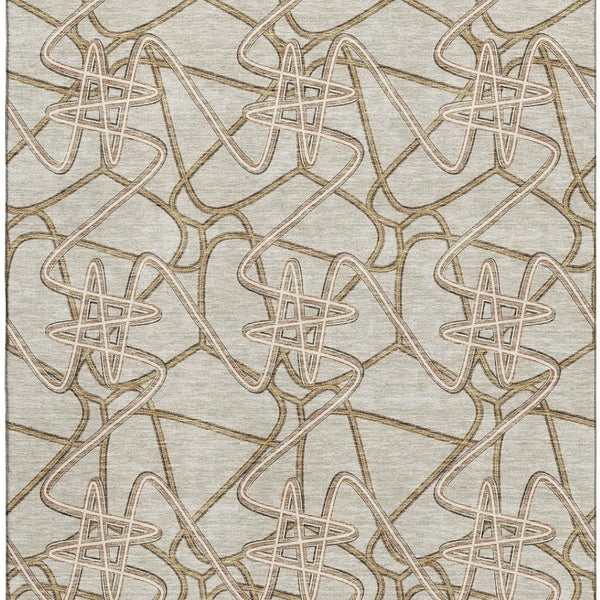 HomeRoots 9' X 12' Beige Ivory Brown Geometric Area Rug - Durable, Washable, UV Protected, Pet & Kid Friendly 675281