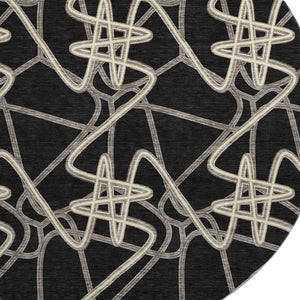HomeRoots 8' Black and Ivory Geometric Round Rug – Stylish, Washable, UV-Protected for Modern Living Spaces 675285