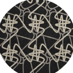 HomeRoots 8' Black and Ivory Geometric Round Rug – Stylish, Washable, UV-Protected for Modern Living Spaces 675285