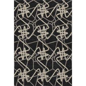 HomeRoots 8' X 10' Modern Black & Ivory Geometric Washable Area Rug with UV Protection for Everyday Living 675286