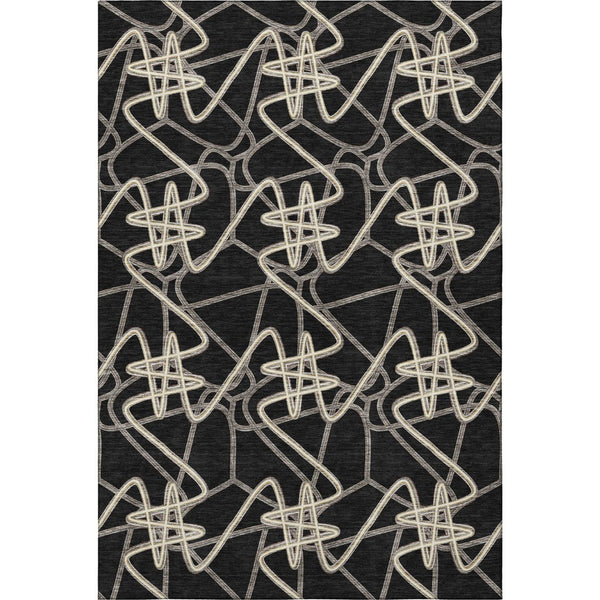 HomeRoots 8' X 10' Modern Black & Ivory Geometric Washable Area Rug with UV Protection for Everyday Living 675286