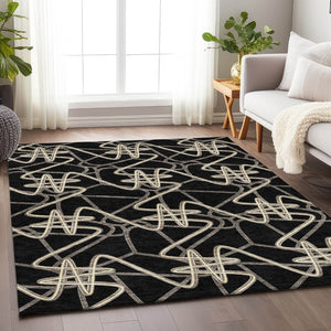 HomeRoots 10' X 14' Black And Ivory Geometric Area Rug - Washable, Stain-Resistant, UV Protected for Home Style 675288