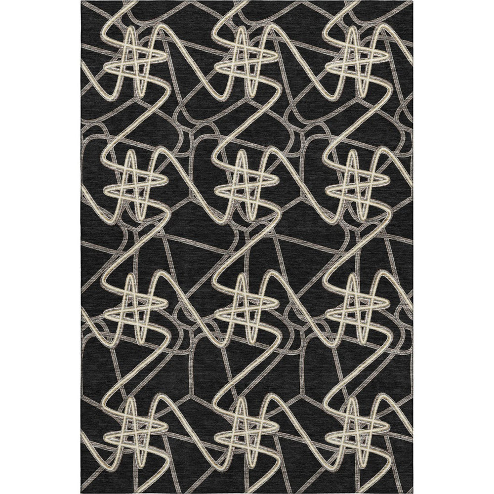 HomeRoots 10' X 14' Black And Ivory Geometric Area Rug - Washable, Stain-Resistant, UV Protected for Home Style 675288