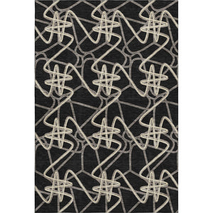 HomeRoots 10' X 14' Black And Ivory Geometric Area Rug - Washable, Stain-Resistant, UV Protected for Home Style 675288