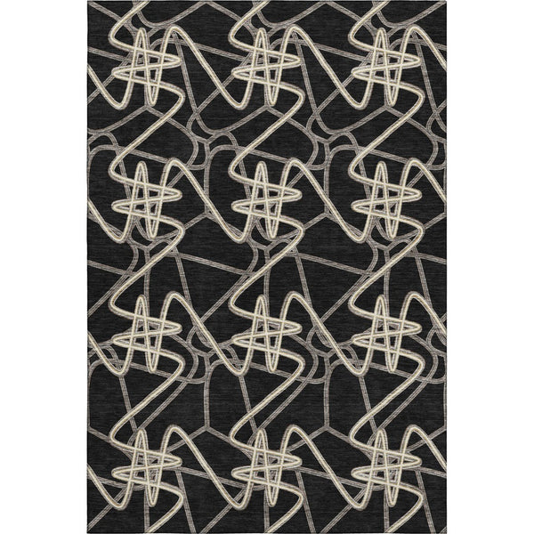 HomeRoots 10' X 14' Black And Ivory Geometric Area Rug - Washable, Stain-Resistant, UV Protected for Home Style 675288