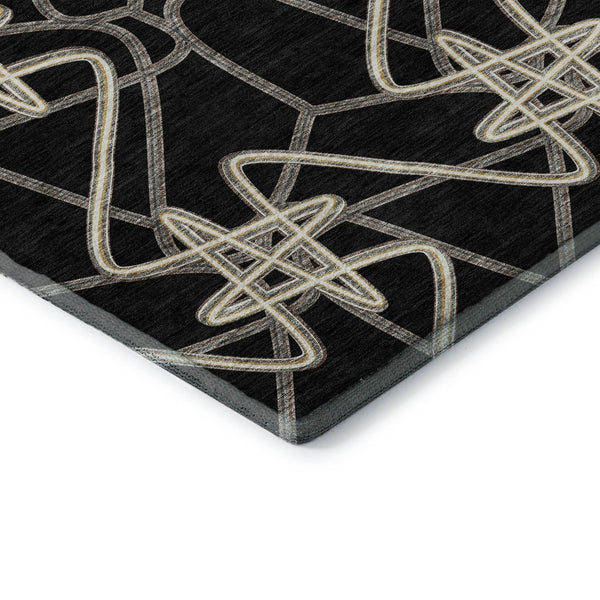 HomeRoots 10' X 14' Black And Ivory Geometric Area Rug - Washable, Stain-Resistant, UV Protected for Home Style 675288