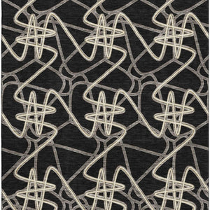 HomeRoots 10' X 14' Black And Ivory Geometric Area Rug - Washable, Stain-Resistant, UV Protected for Home Style 675288