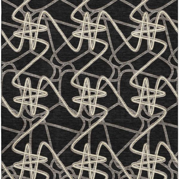 HomeRoots 10' X 14' Black And Ivory Geometric Area Rug - Washable, Stain-Resistant, UV Protected for Home Style 675288
