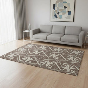HomeRoots 5' X 8' Brown and Ivory Geometric Washable Area Rug - Durable, Stylish, UV-Protected for Any Space 675290